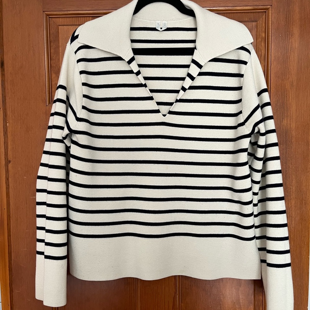 Arket Breton Striped Polo V-Neck Sweater 100% Cotton
